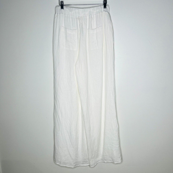 A.Ren Novah White‎ Woven Linen Pants Size Medium Lined Elastic Tie Waist - Picture 2 of 11